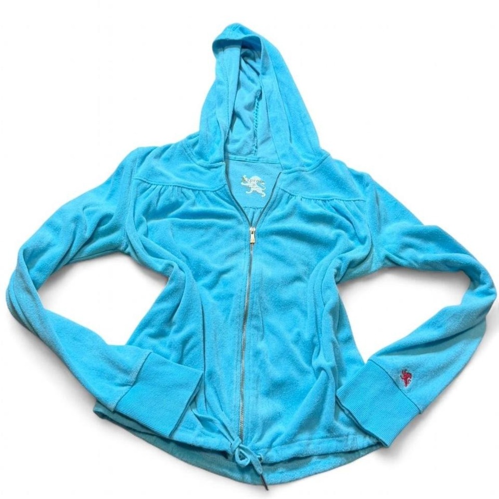 Vintage Y2K Express Blue Terrycloth Zip Up Hoodie, Women's Size M